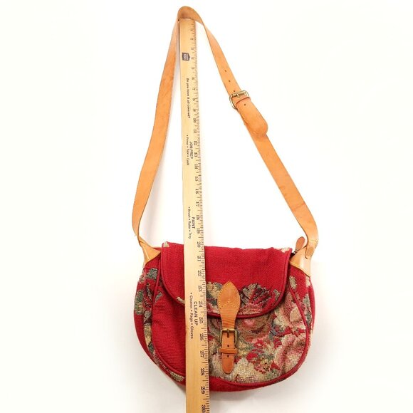 Vintage Ralph Lauren Needlepoint Tapestry Crossbody Bag Leather Strap Ruby Red - Picture 10 of 16